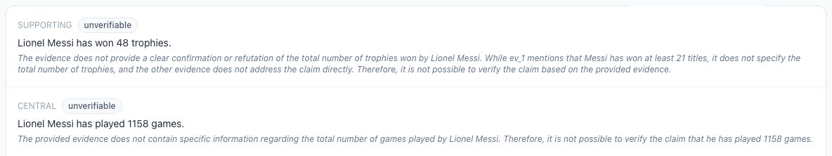 Claim verification on a World Cup narrative with evidence and verdict